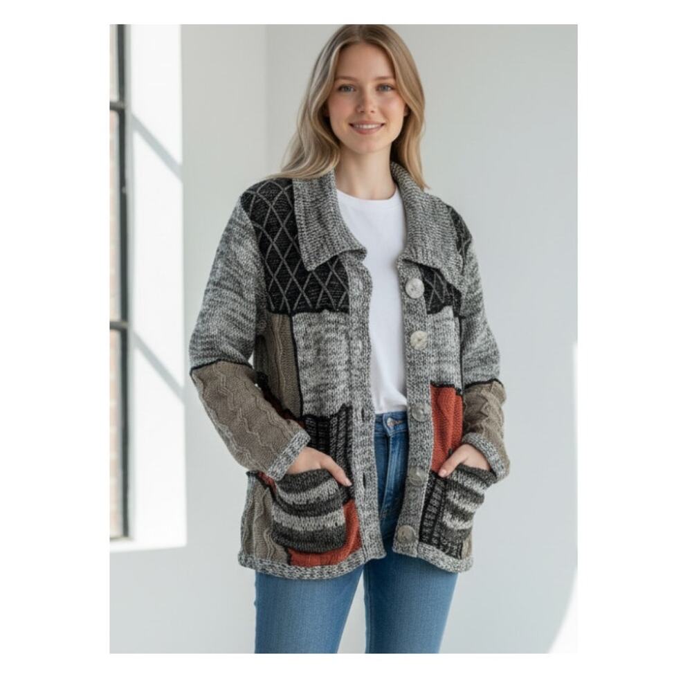 Parsley + Sage Patchwork Cotton Cardigan Sweater Small